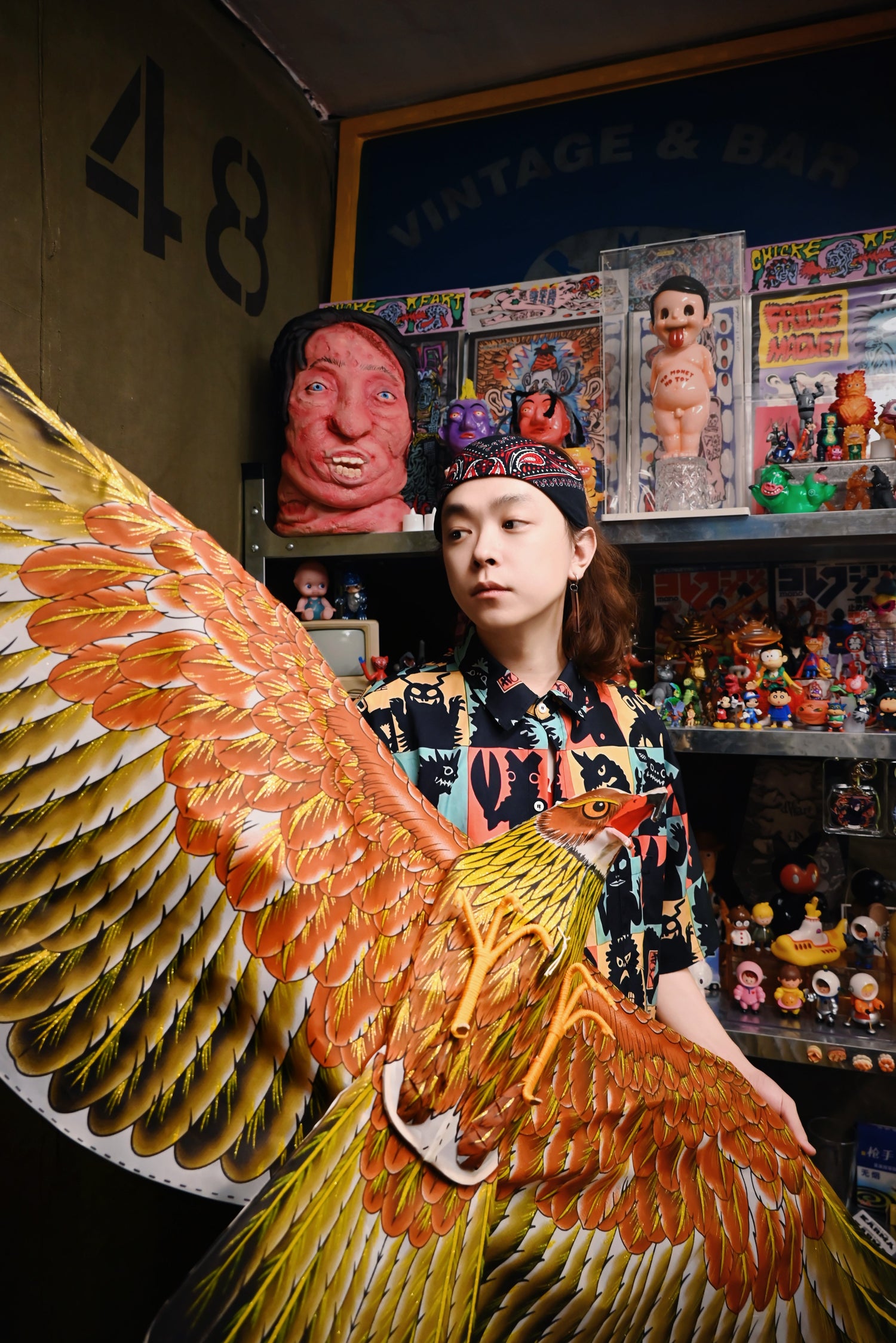 Gold and silver eagle, owl. Handmade ancient kite